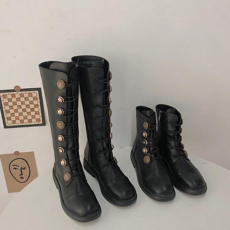 

Boots for women down to the knees, the 2020 new fashion button rider boots high for women's cotton, Black