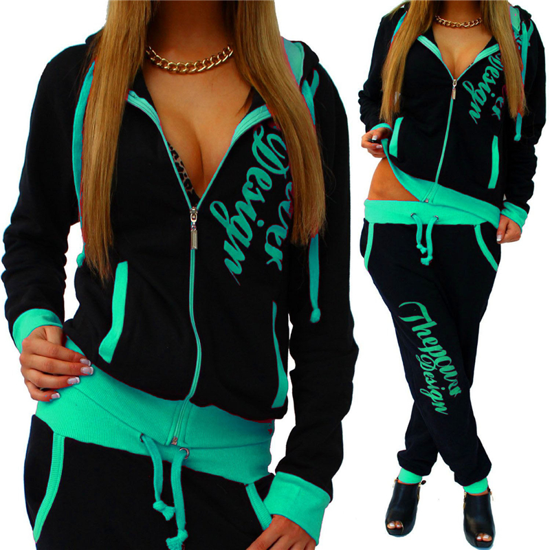 2020 Letter Print Tracksuit Women Two Piece Set Spring Clothing Zipper