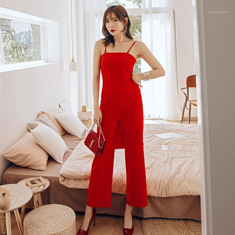 

YIGELILA Autumn New Arrivals Red Jumpsuits Square Collar Backless Sexy Jumpsuits Solid Spaghetti Strap Loose 59001