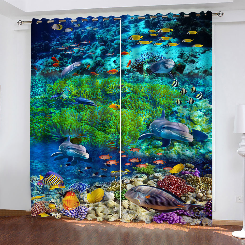

Custom blue ocean dolphin curtains Bedroom living room windproof thickening blackout fabric