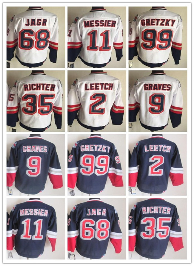 

Men's Vintage 1998 Classic Hockey Jersey Jaromir Jagr Wayne Gretzky 2 Brian Leetch 9 Adam Graves 11 Mark Messier 35 Mike Richter CCM Ho, Black;red