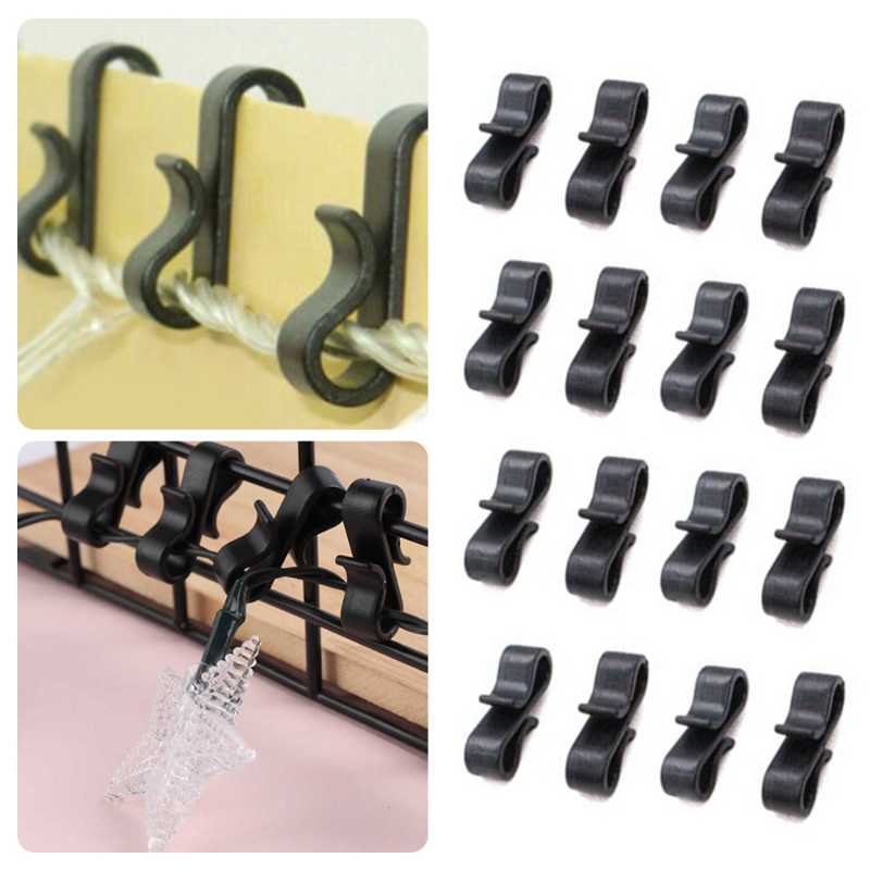 

100pcs Hanging Portable Outdoor Light Clips Mini Gutter Hooks Fixed Garden Decoration Home Party Club Black S Shaped Hooks