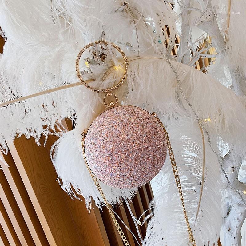 

Crystal Bag Simple Bridal Wedding Purse Shining CrossBody Bag Women Evening Party Sequins Shoulder Diamond Circle Round1, As photo