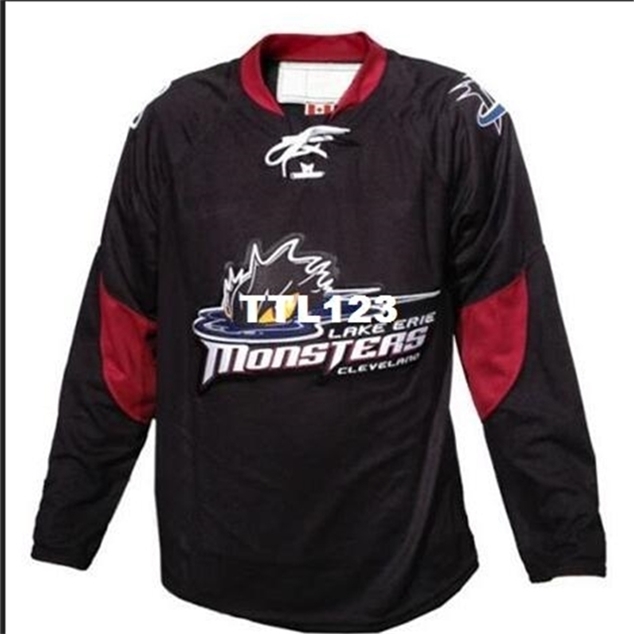 

Real Men real Full embroidery Customize AHL Cleveland Lake Erie Monsters Hockey Jersey or custom any name or number, Black