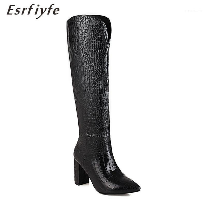 

ESRFIYFE 2020 New Autumn Winter Stone Grain Microfiber Women Knee High Boots Pointed Toe Ladies Boots High Heel Women Shoes1, Beige