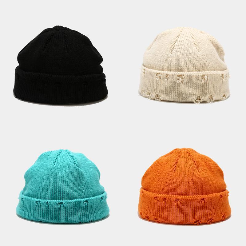

2020 Winter New Warm Knitted Hat Men Women Beanie Street Hip Hop Melon Hat Broken Hole For Female Male Trend Landlord1, Black