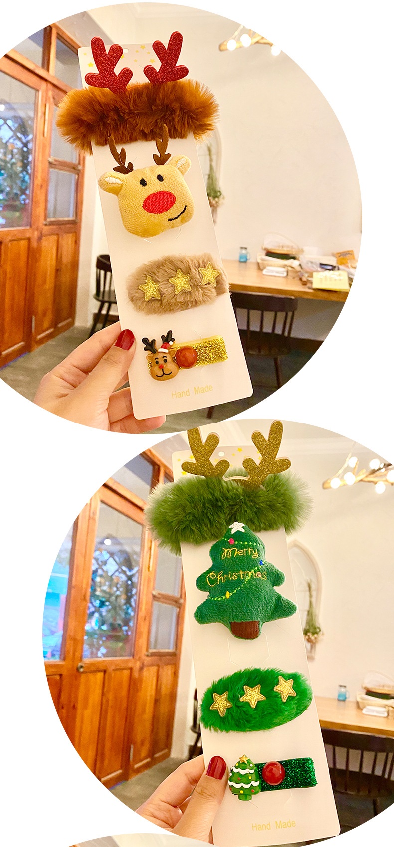 

Hot selling Christmas hair accessories rubber band brooch set Christmas celebration gift brooch hairpin rubber band wholesale