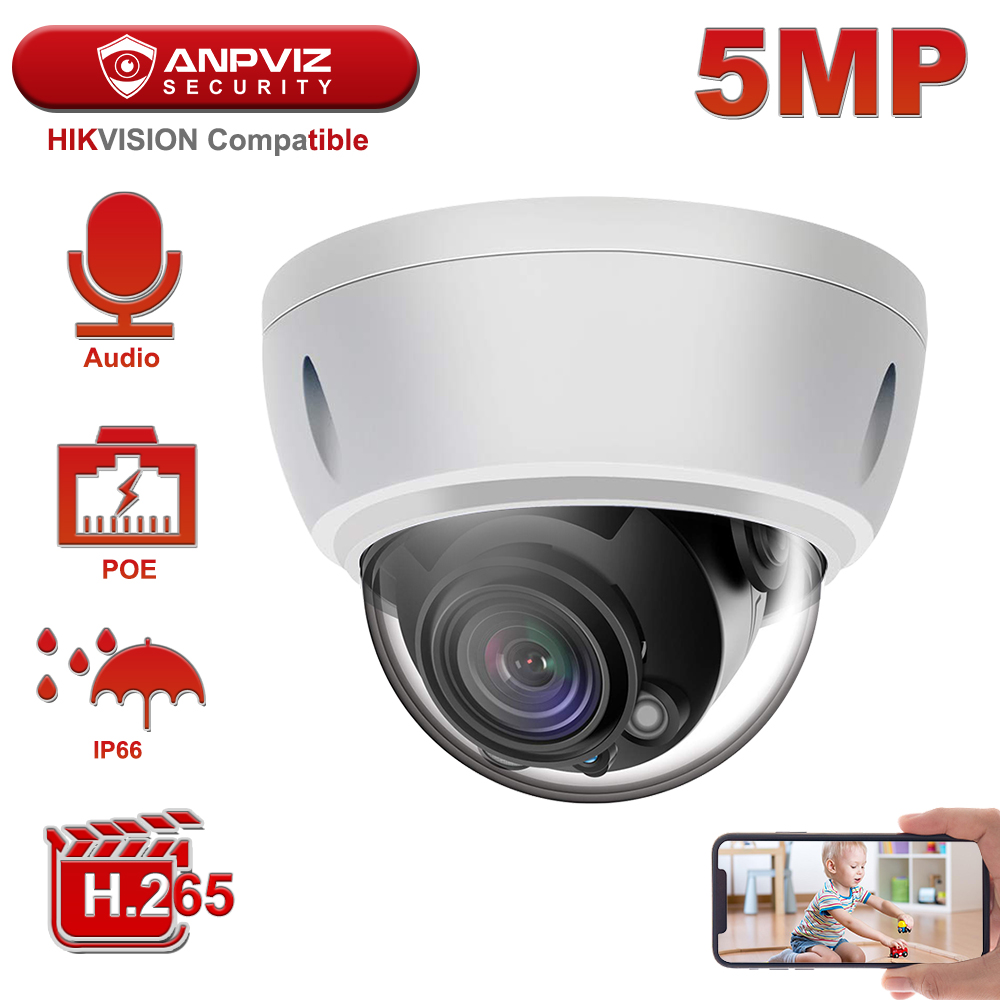 

Compatible Anpviz 5MP POE IP Camera Outdoor Built-in Microphone Security CCTV Camera Onvif Night Vision IP66 H.265
