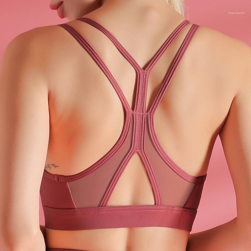 

Sports bra breathable shockproof mesh stitching thin belt fitness underwear gathered yoga vest1, Black