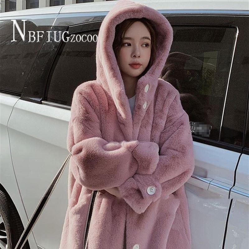 

Hooded Faux Fur Coats Long Sleeve Shaggy Soft Fake Mink Fleece Overcoat