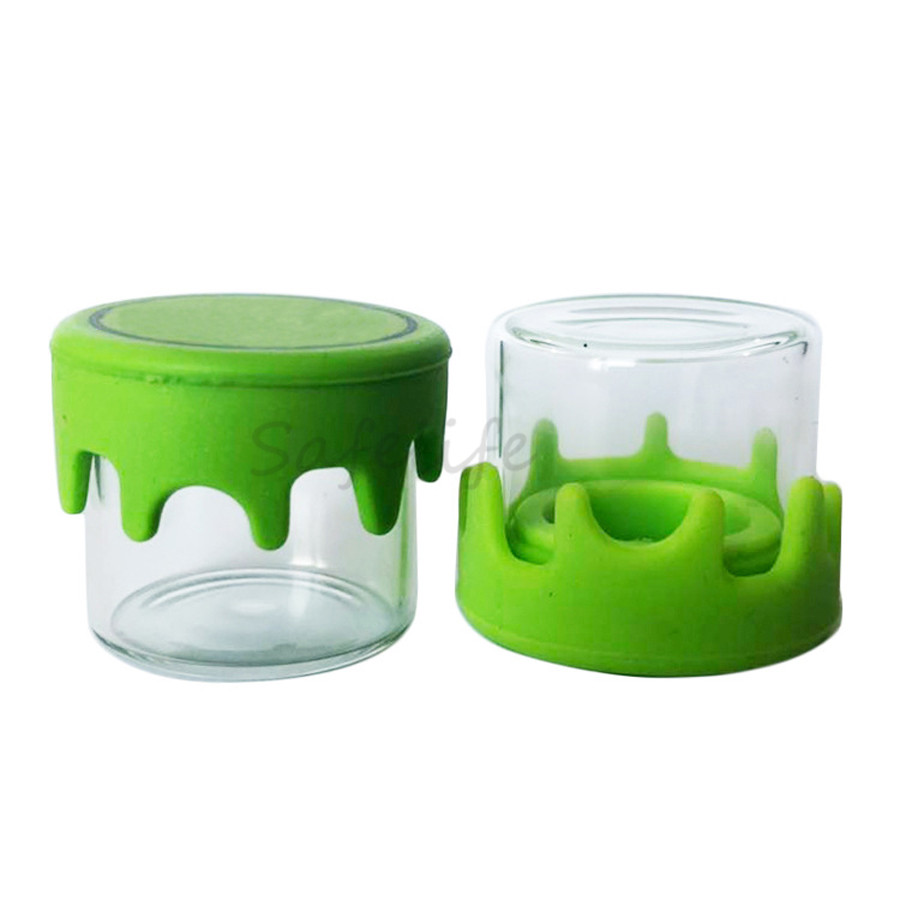 

5ml 6ml 10ml 50ml Glass Jar wax Concentrate Container Glass Bottle with Silicone Lids Wax Dab Jar Thick Oil Container