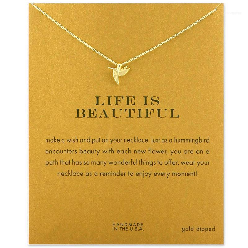 

2018 New Hummingbird Woodpecker Pendant Short Chain Choker Necklace For Women Golden wish necklace with card Jewelry As gift1