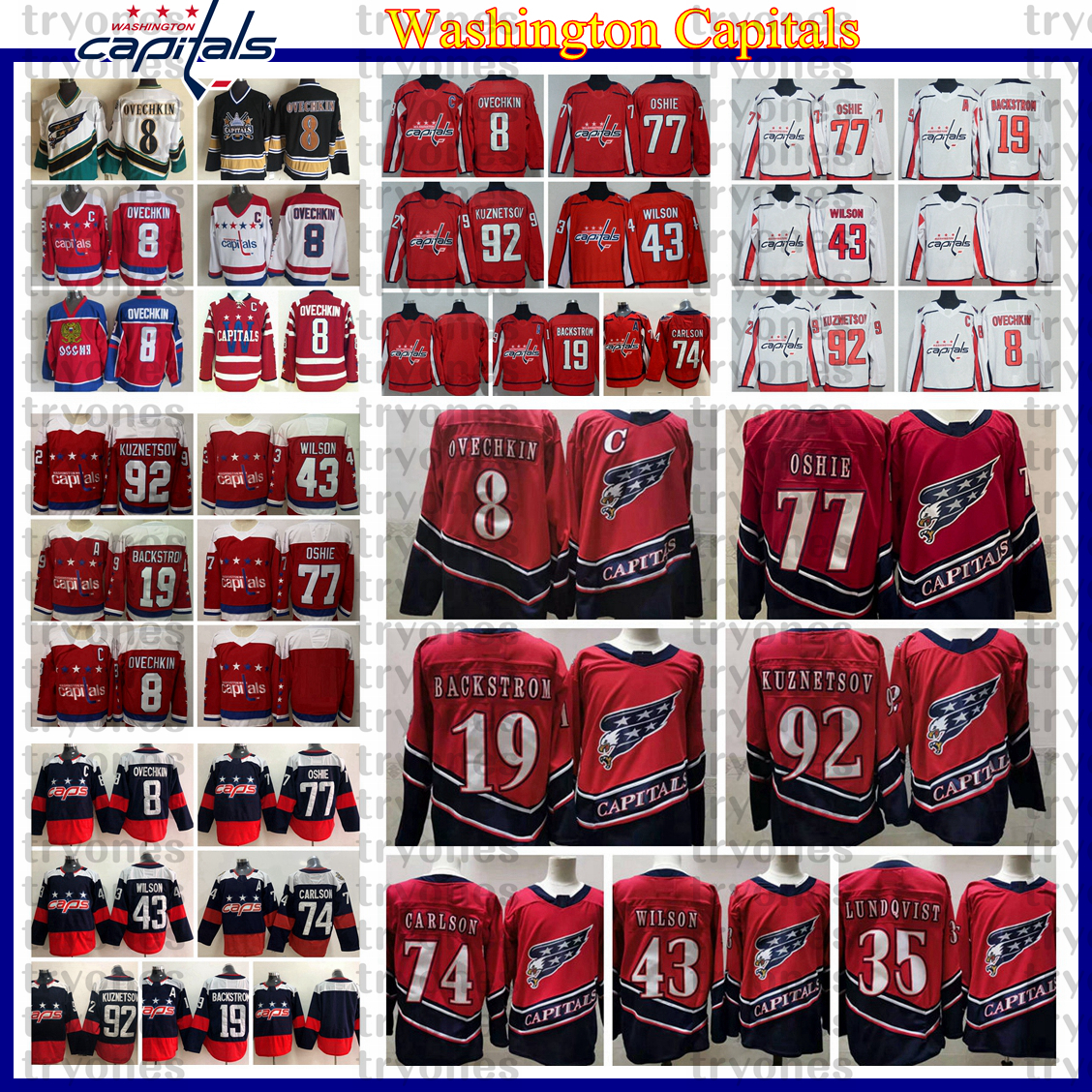 

2021 Reverse Retro Washington Capitals Champions 8 Alex Ovechkin TJ Oshie Backstrom Evgeny Kuznetsov Wilson Carlson Lundqvist Hockey Jerseys, Red final patch