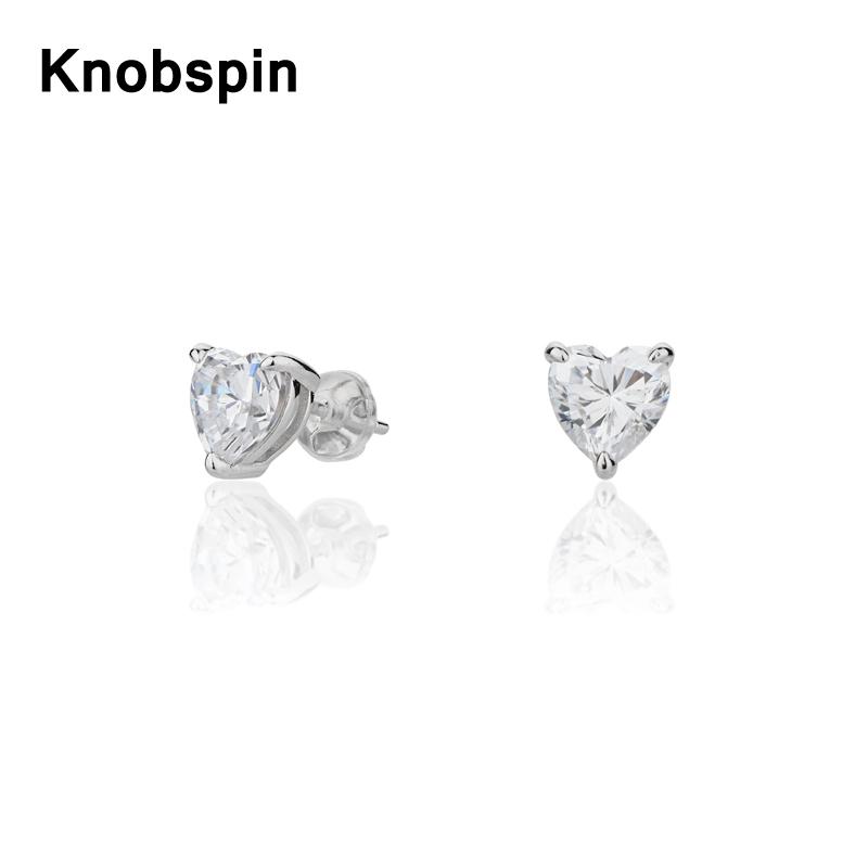 

Stud Knobspin 100% 925 Sterling Silver Fashion Simple Wedding For Women Earrings White Heart-shaped Charm Party Fine Jewelry Gifts