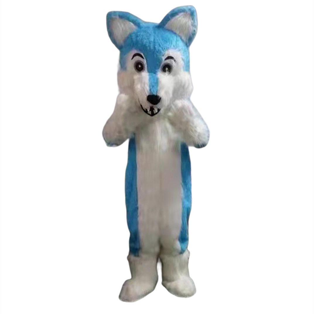 Mascot CostumesAdults Long Fur Furry Husky Dog Mascot Costume Blue Wolf Fox Fursuit Cartoon Character Dress Halloween Xmas Parade Suits-image-747358037