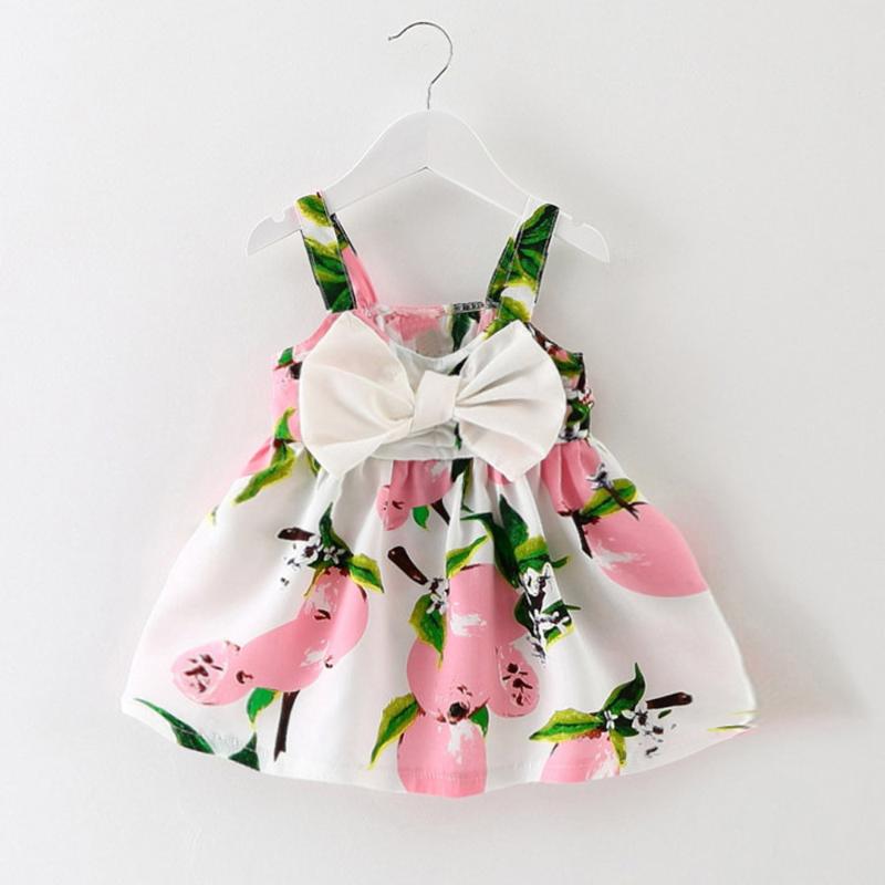 

Baby Girl Dress Summer Sleeveless Lemon Printed Infant Baby Girl Clothes Big Bow Outfit Sleeveless Princess Gallus Dresses, Yellow