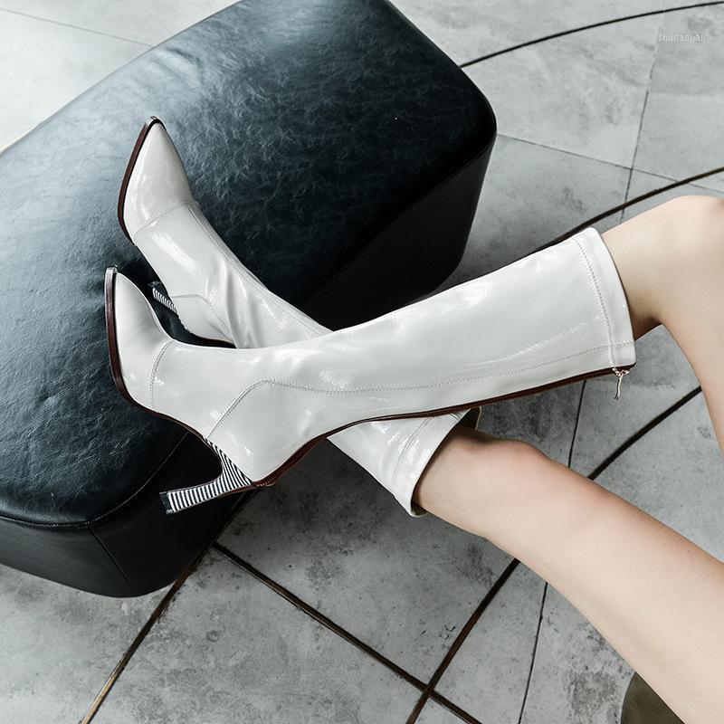 

heel high heels, back zipper fashion women's 2020 summer new slim boots, white red high boots style1, Black