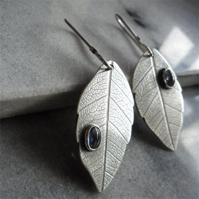 

2021 Vintage Pendientes Textured Tree Leaf Dangle Earrings for Women Boho Tribal Antique Brincos Silver Color Metal Drop Earring
