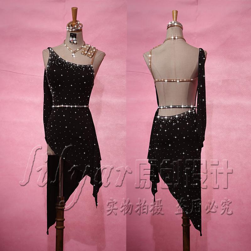 

New Latin Dance Dress Competition Dress Dance Skirt Latin Costumes Skirt Performing Sparkly Rhinestones Black Rumba, 1dress