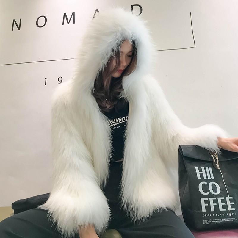 

Faux Fur Jacket Winter Coat Women 2020 New Faux Raccoon Dog Fur Jacket Warm Thick Fashion Loose Plush Ladies Coat Fluffy, Black
