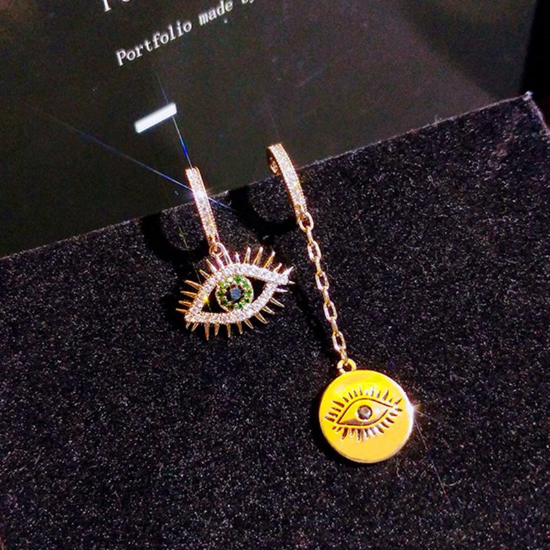 

Dangle & Chandelier Trendy Asymmetry 14K Real Gold Demon Eye Round Earrings For Women Korean Fashion Jewelry S925 Silver Needle Shiny Zircon