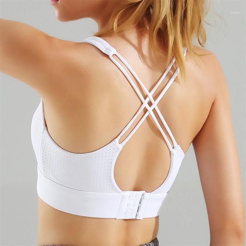 

Athletic Sports Bra Solid Yoga Crop Top Women Push up Gym Fitness Shockproof Bras Shirt Jogging Running Underwear Quick Dry Vest1, White