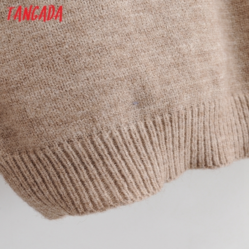 

Tangada Women Fashion Elegant Color Block Knitted Sweater jumper O Neck Female Oversize Pullovers Chic Tops 1F210 201204, Khaki