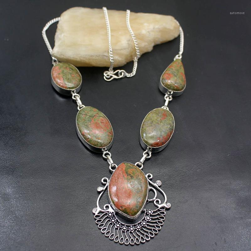 

Hermosa Fashion Jewelry Natural GreenUnakite Silver Color Chain Necklace 20 inch A358 Free Shipping1
