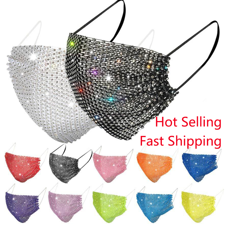 

Face Mask Designer Fashion Bling Designer Mask Men Women Mouth Masks With Drill Facemasks Summer Decoration Rhinestone Party Masks For Boys Girls