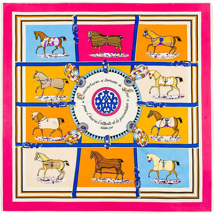 

100% Twill Silk Euro scarves Brand French design Ten Horse Pattern Printed Women Gift