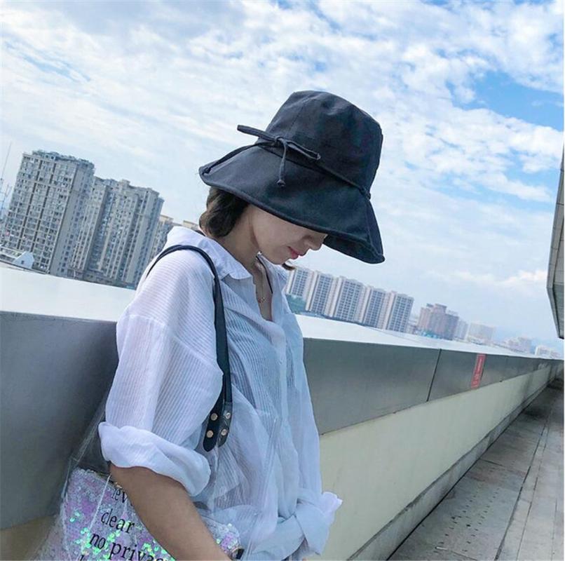 

Comfortable summer hats for women natural Protection Cotton elegant hats for women summer Foldable Sun chapeau femme 2020#35, Black