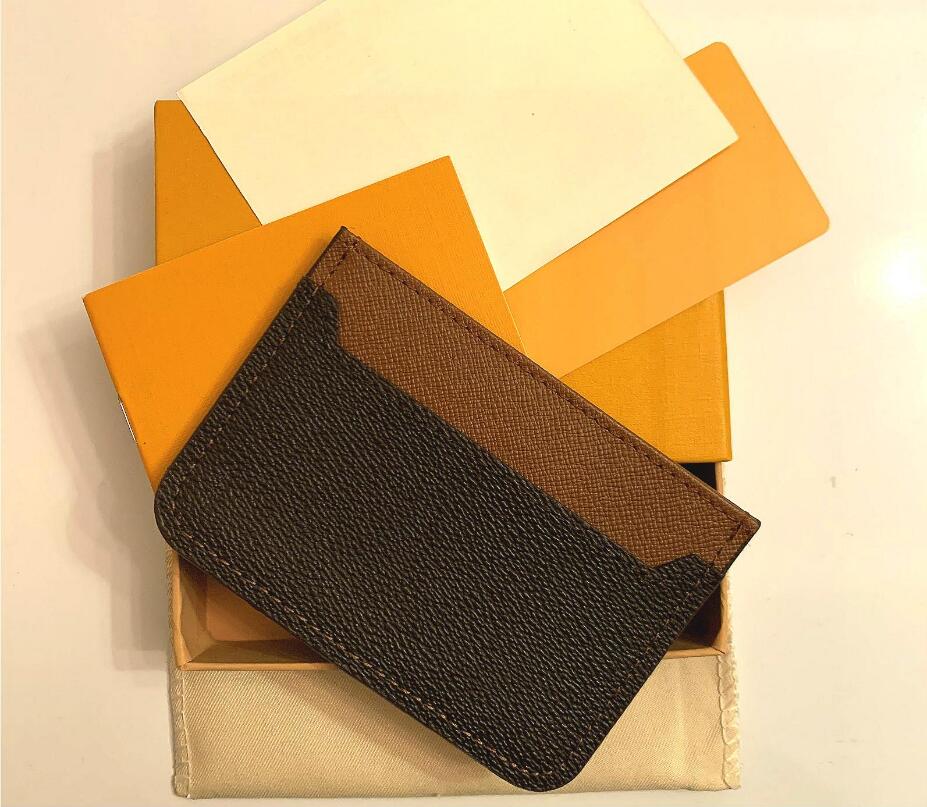 

hot new Mens Classic Casual Credit Card ID Holder Hiqh Quality Leather Ultra Slim Wallet Packet Bag For Mans Womans Keychain with box dustbags, Brown flower