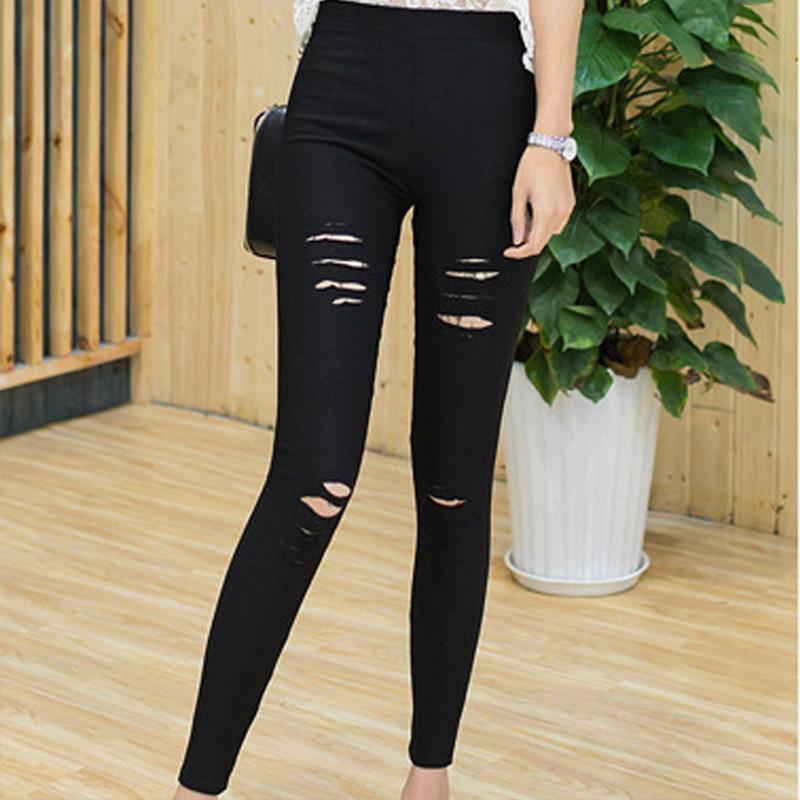 

Solid Color Ripped Women Trousers High Waist Plus Size Pants Hip Lifting Abdomen Control Leggings Fashion Casual Sports Pants, Style b