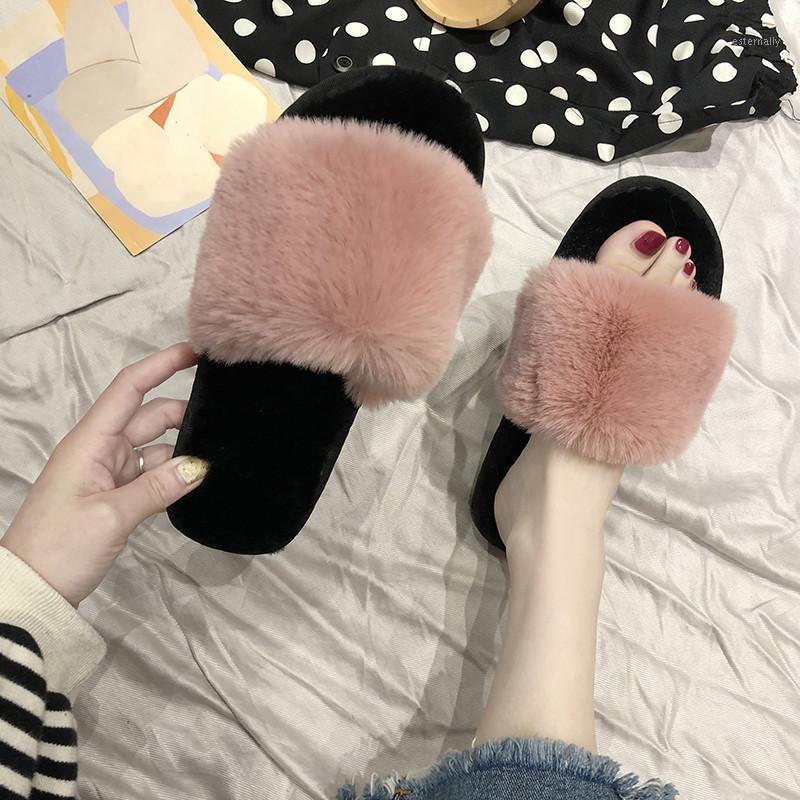 

COOTELILI Fashion Women Slippers Home Indoor Plush Slippers Autumn Winter Female Flat Shoes Ladies Comfortable Fur 1.5cm Heel1, Black