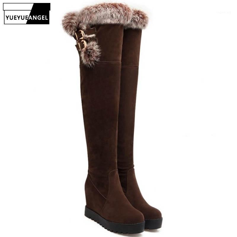 

Hot Sale Fashion Women Over The Knee Boots Round Toe Slip On For Women Snow Boots Warm Plush Ladies Winter Platform Shoes Black1, Brown