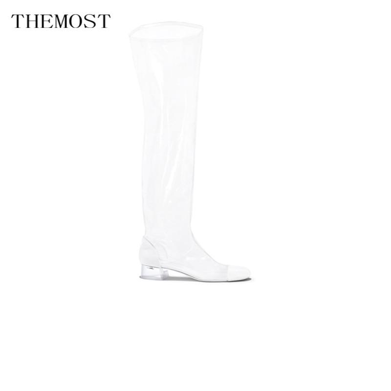 

ARQA 2020 new European fashion ladies sexy TPU transparent boots ladies spring and summer knee boots, Black