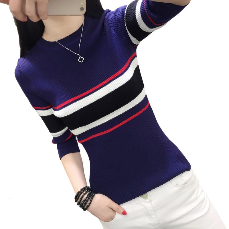 

Female Loose Neck Knitted Striped Korean Jumper Shirt Plus Size Sweater R419 9ctz, Black
