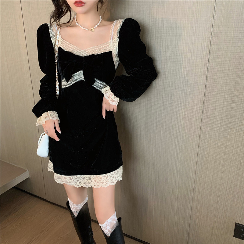 

2021 New Sexy Black Autumn Lace Mini Women' Retro the Birthday Line Fashion Club Dress Short Dresses V6QI