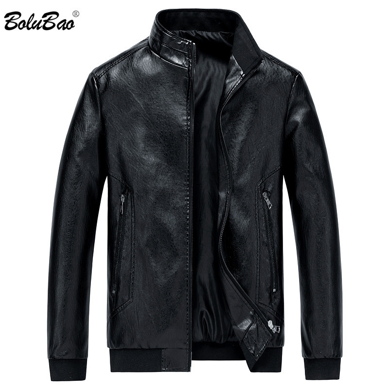 

BOLUBAO Men' Winter Leather Jacket PU Solid Color Motorcycle Business Men Jackets Windproof Male Leather Jackets Coats 201119, Wine red