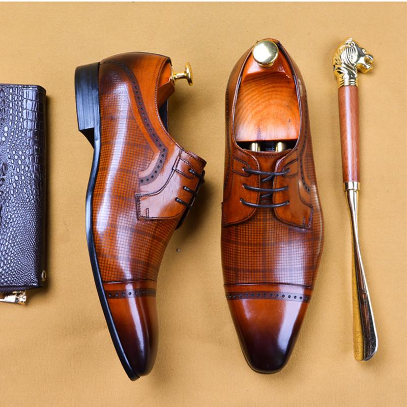 

New Zapatos Italian Brand Genuine Leather Business Men Dress Shoes Retro Wedding Business Oxford Shoes For Men Lace Formal