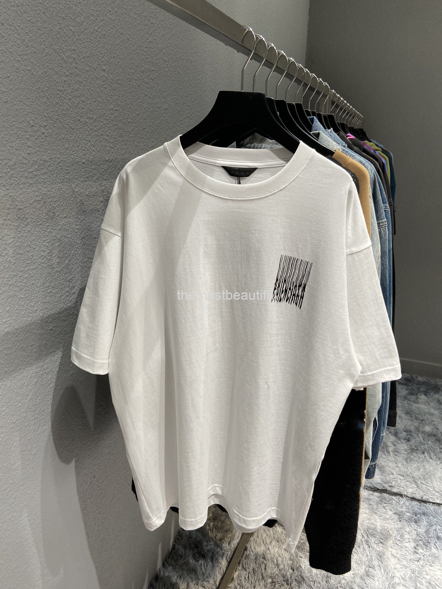 

Women's T-Shirt Spring and summer high version b home bar code printing Pullover round neck loose fashion br men's women's same casual T-shirt short, 2# packing bag