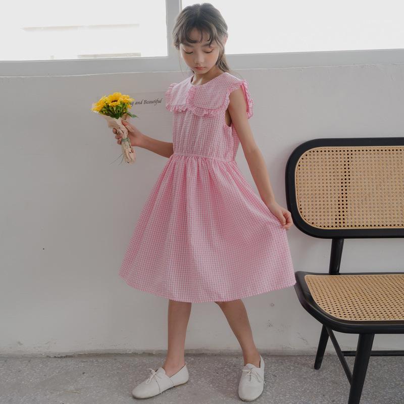 

Girls Summer Dress 2020 New Teenage Girls Korean Style Plaid Cotton Dresses Kids Cute Princess Dress Children Clothing, #88891, Pink