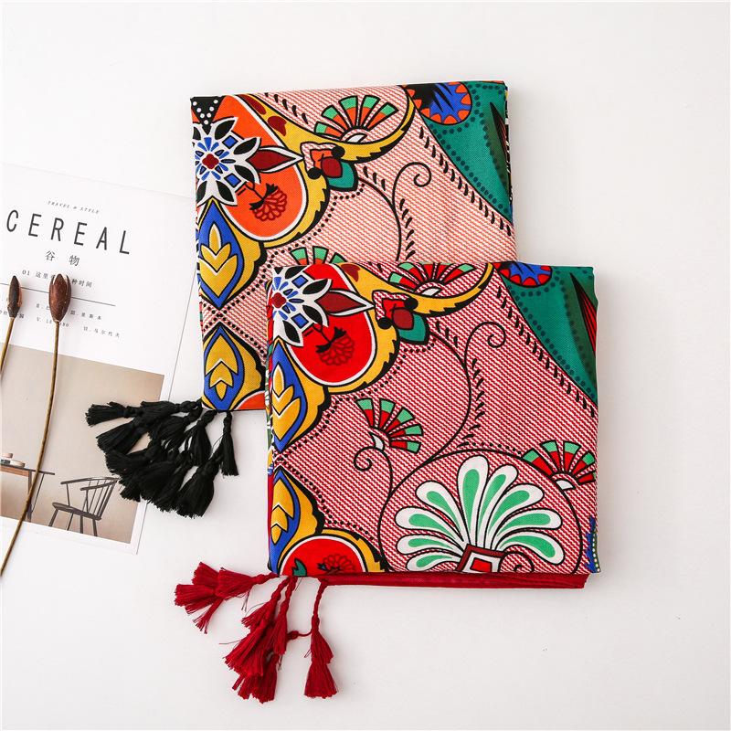 

2021 New Cotton Flower Print Tassel Scarves Shawls Wrap Women Long Soft Floral Scarf Hijab Beach Headband Free Shipping