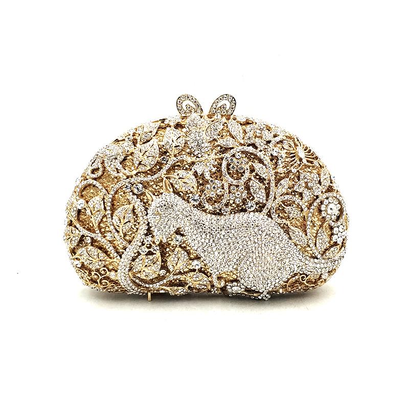 

Animal special design clutch women evening party bag diamond cute kangaroo crystal purses bridal wedding party crystal clutches, Color 2 gold silver
