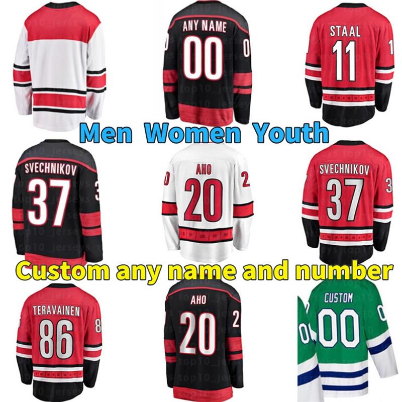 

Custom Andrei Svechnikov Tony DeAngelo hockey Jerseys Staal Sebastian Aho Teuvo Teravainen Vincent Trocheck Ethan Bear Frederik Andersen Nino Niederreiter, Youth colour 2