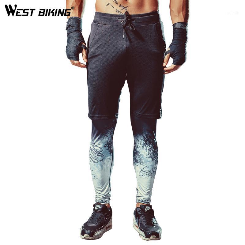 

WEST BIKING Sport Pants Workout Fitness Men' Faux Two-piece Running Trousers Cycling Compression Tight Sports Cycling Pants1, As pic