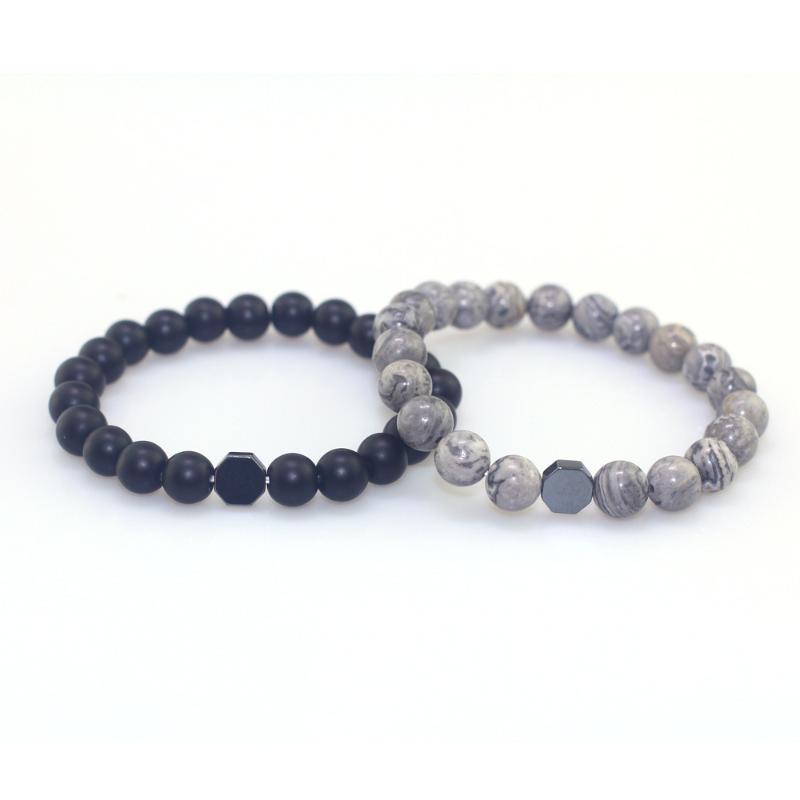 

Fashion Jewelry grey elegant Hematite Map stone combination Bracelet Pulseras Hombre For Men Women&Couple Holiday gifts