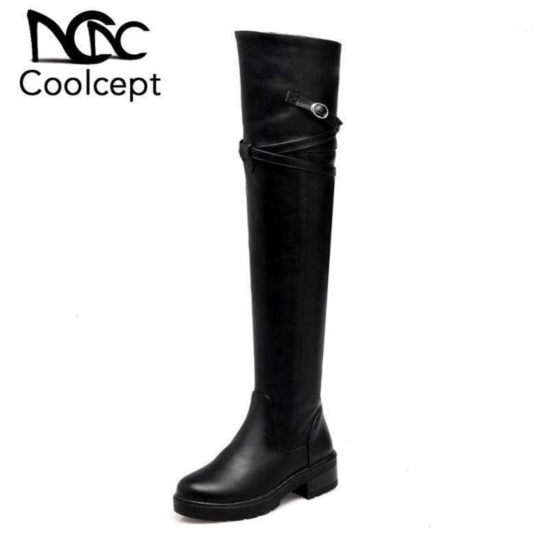 

CoolCept Size 32-44 Ladies Thick Fur Over Knee Long Boots Women Med Heels Side Zip Shoes Women Warm Plush Winter Snow Botas1, Black 2