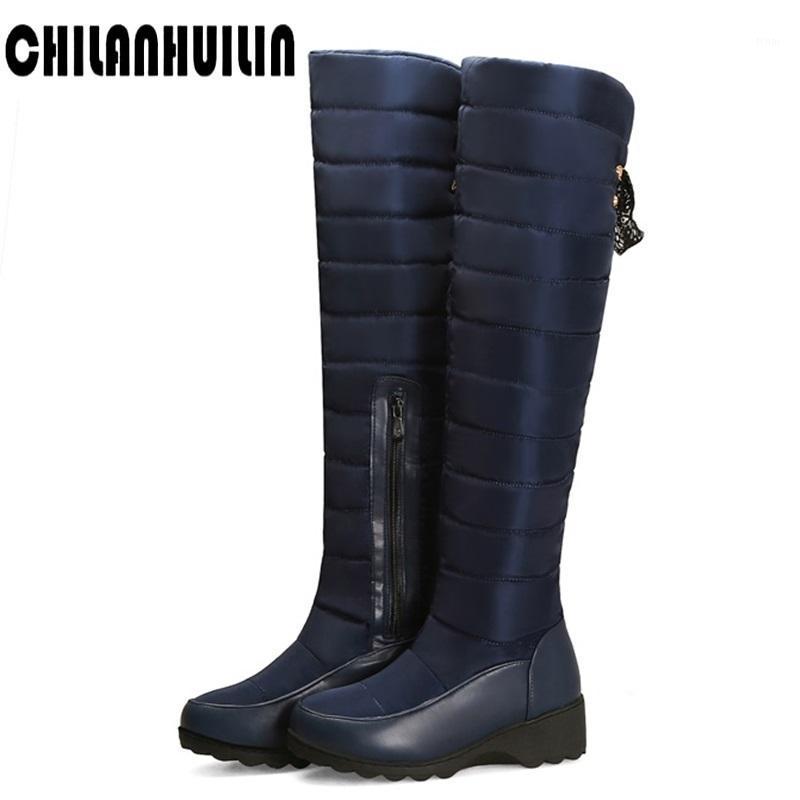 

winter warm down knee high boots women comfy flat snow boots lace-up platform woman long shoes black red plus size1
