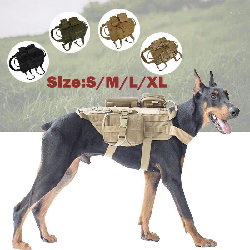 

Outdoor Hunting Vest with 3 Pouches Dog Training Load Bearing Vest Clothing Tactical Army Service Dog Harness Set1, Black